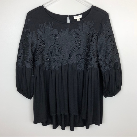 Anthropologie Tops - Anthropologie | Deletta Lace Jersey High Low Top S